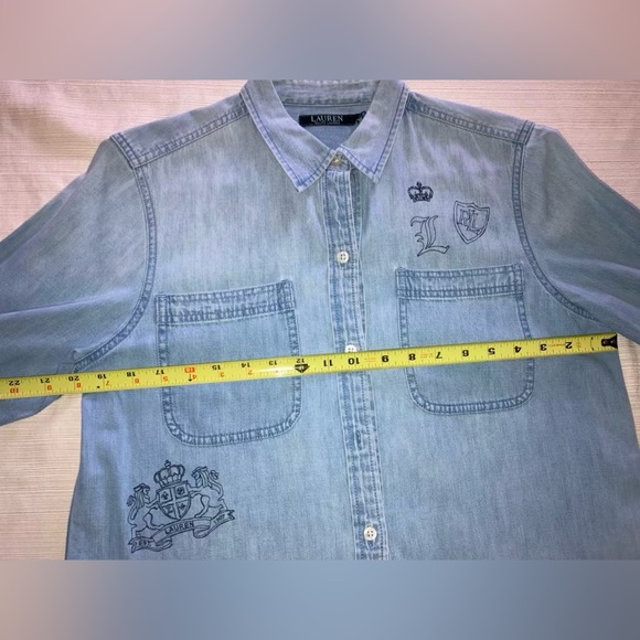 Lauren Ralph Lauren Denim Chambray Shirt with Logo Print Large - Picture 7 of 7